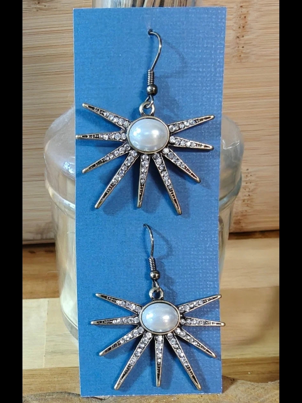 Silver Sunburst Pearl Drop Earrings for Women